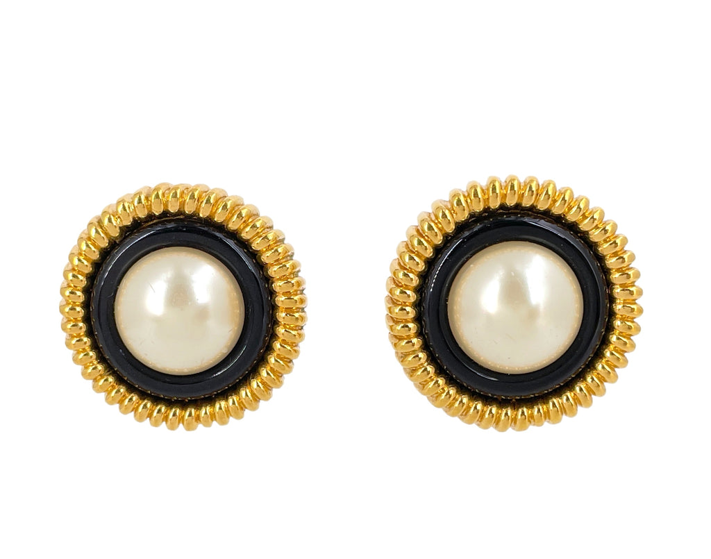 Chanel 1980's Gold and Black Disc Earrings