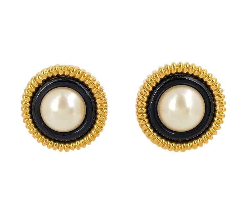 Chanel Vintage Collection 23 Large Pearl Black Gold Stud Earrings –  Boutique Patina