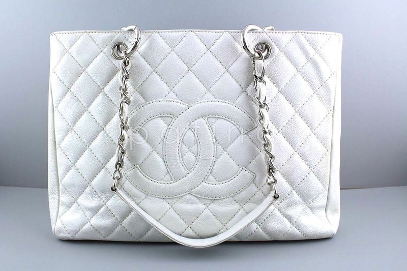 Authentic Chanel Vintage Large Quilted White Caviar Classic Tote