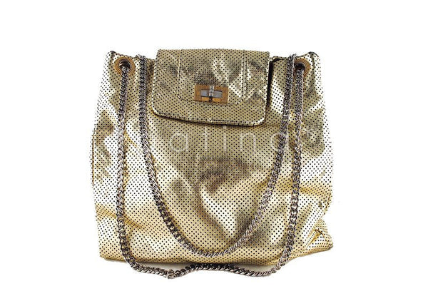 Chanel Gold Perforated Jumbo Drill Reissue Flap Tote Bag - Boutique Patina