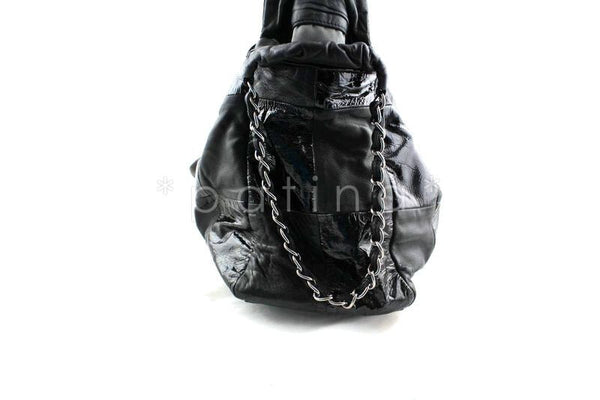 Chanel Black Patent Patchwork Brooklyn Hobo XL Tote Bag - Boutique Patina