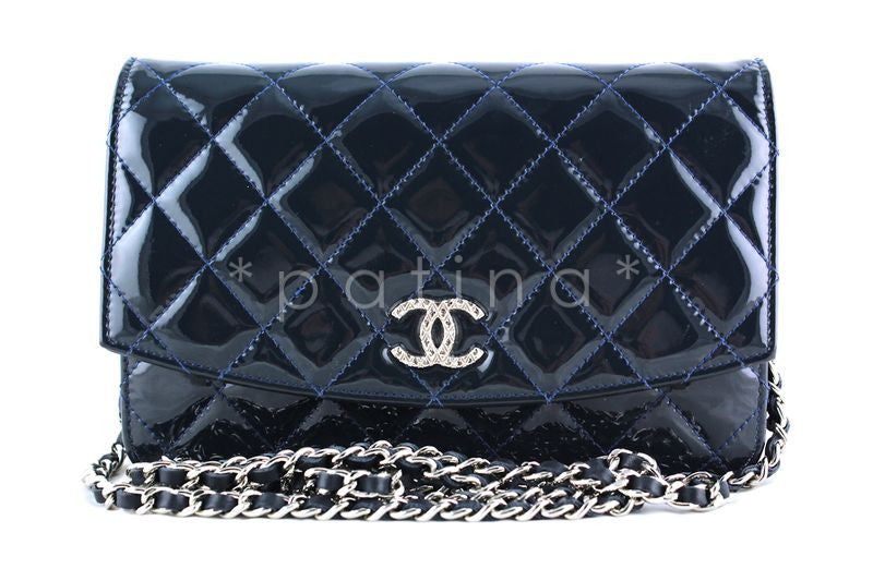 Chanel Navy Blue Patent Iridescent Wallet on Chain WOC Bag