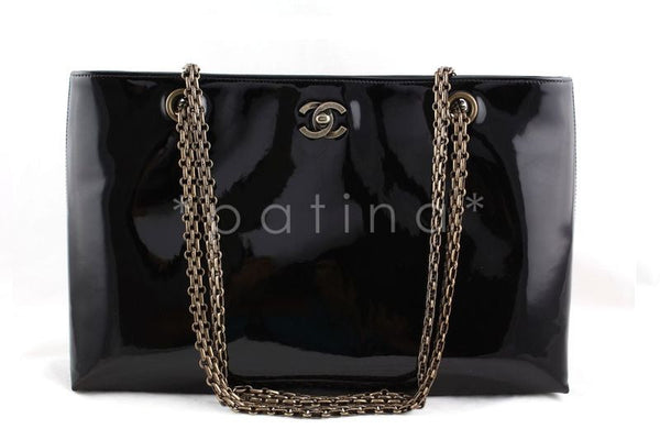 Chanel Black Patent Luxe Classic Shopper Tote with Bijoux Chain Bag - Boutique Patina