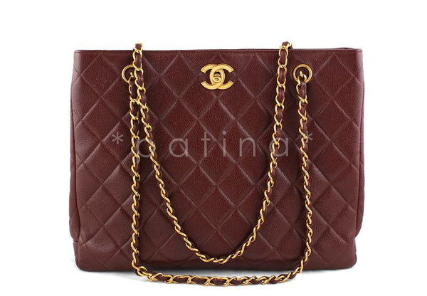 Chanel Chestnut Brown Classic Caviar Quilted Shopper Tote with CC Clasp GST Bag - Boutique Patina