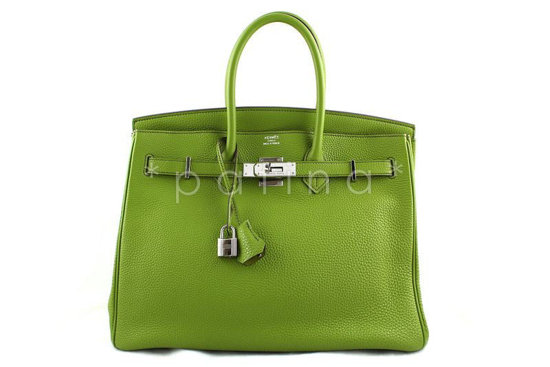 Hermes Togo Leather Vert Anis Apple Green 35cm Birkin Bag Full Set - Boutique Patina
