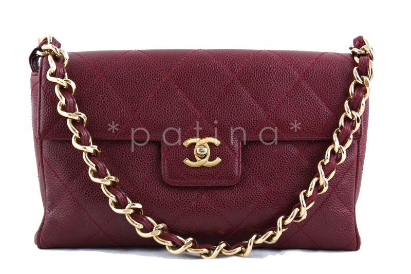 Chanel 10in. Classic Red Caviar Quilted Chunky Chain Flap Bag - Boutique Patina