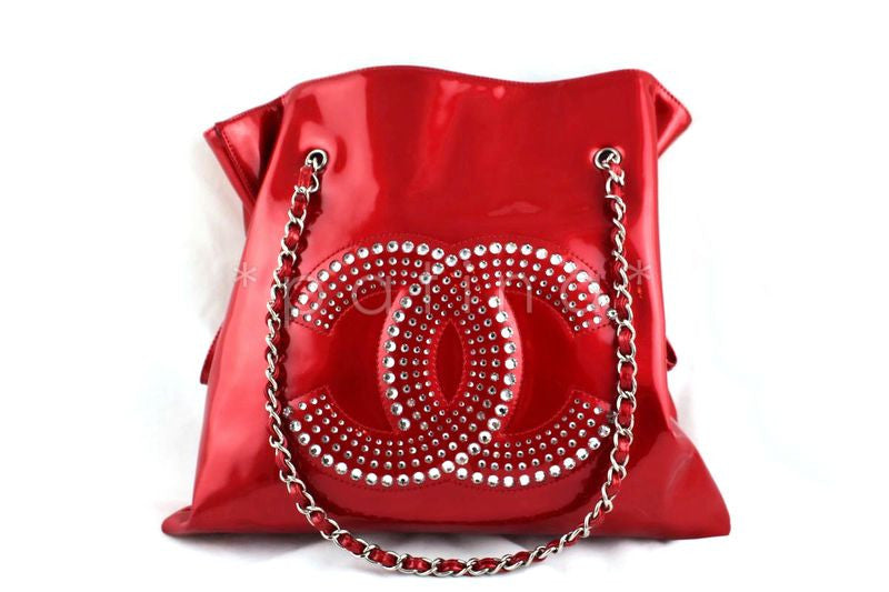 Chanel Red Patent Lambskin Strass Crystals Bon Bons Tote Bag - Boutique Patina