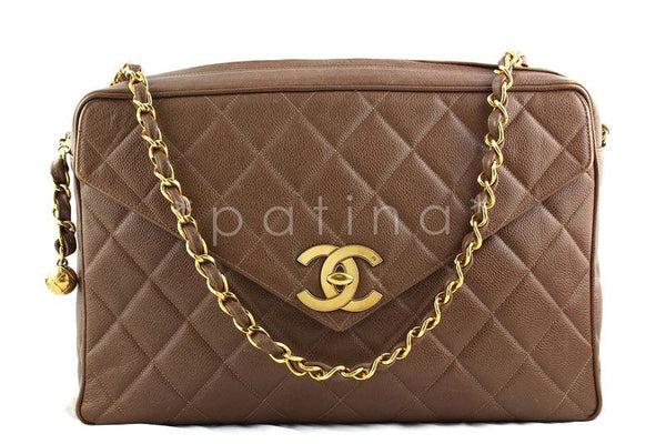 Chanel Giant Taupe Brown Caviar Jumbo Classic Camera Bag with Flap - Boutique Patina