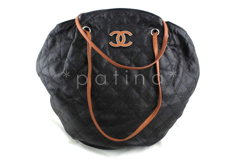 Chanel Gray-Black Giant Quilted Caviar Drawstring Hobo Tote Bag - Boutique Patina