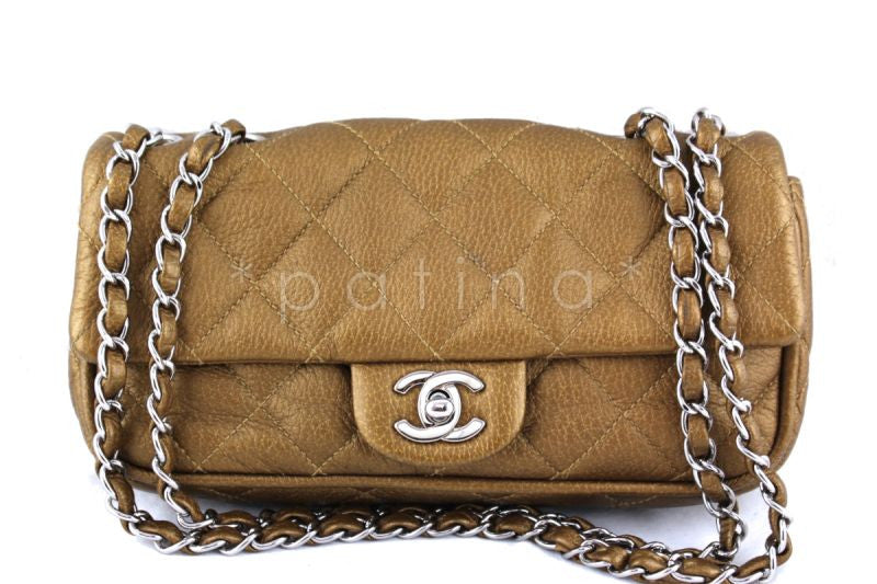 Chanel Dark Gold Quilted Deerskin East West Classic Flap Bag