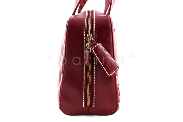 Chanel Red Contrast Stitch Surpique Classic Large Bowler Bag - Boutique Patina