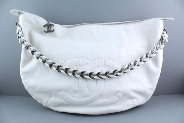 Chanel White Luxury Distressed Calf Modern Chain Large Hobo Bag - Boutique Patina