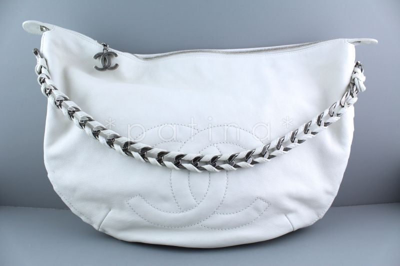 Chanel White Luxury Distressed Calf Modern Chain Large Hobo Bag