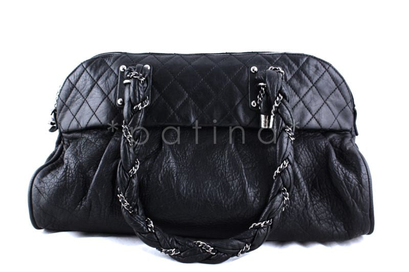 CHANEL BOWLING BAG black quilted grained leather, authenticity card,  dustbag, superb
