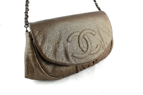 Chanel Bronze Caviar Half Moon WOC Wallet on Chain Flap Bag - Boutique Patina