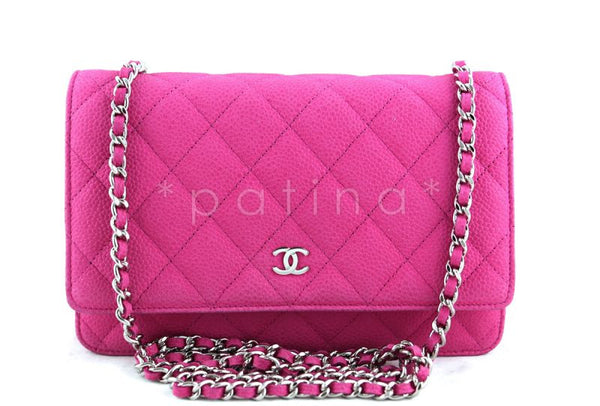 Chanel Fuschia Pink Caviar Classic Wallet on Chain WOC Flap Bag - Boutique Patina