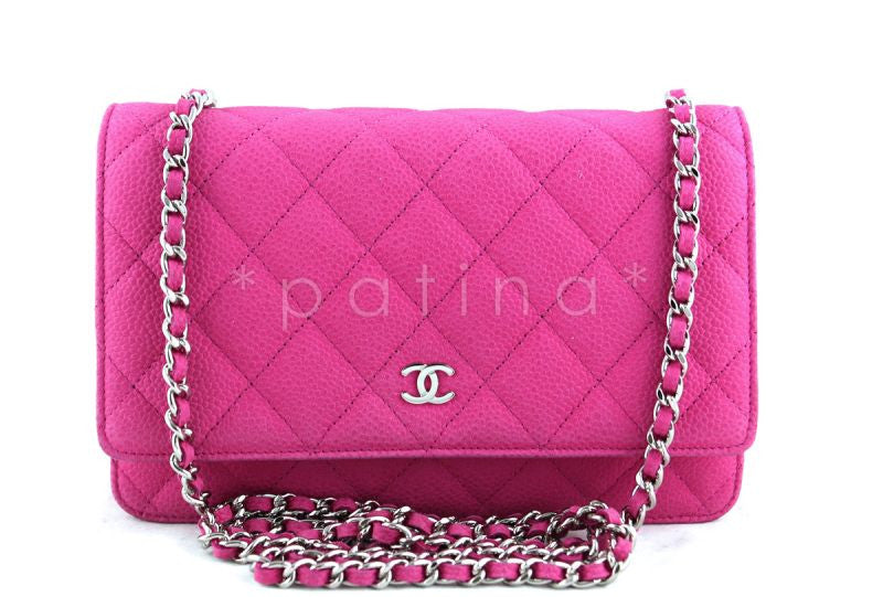 Chanel Fuschia Pink Caviar Classic Wallet on Chain WOC Flap Bag