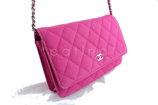 Chanel Fuschia Pink Caviar Classic Wallet on Chain WOC Flap Bag - Boutique Patina