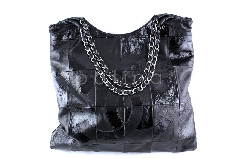Chanel Black Patent Patchwork Brooklyn Cabas Hobo Tote Bag