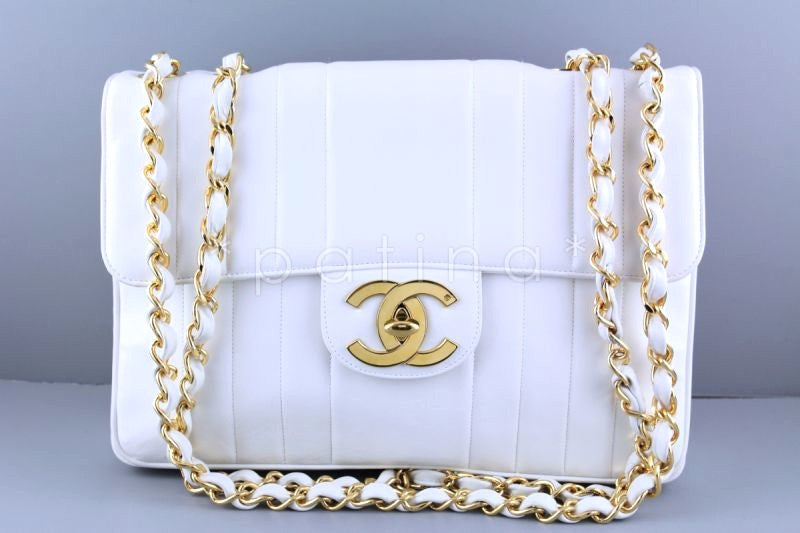 Chanel White Vintage Mademoiselle Classic Jumbo Flap Bag - Boutique Patina