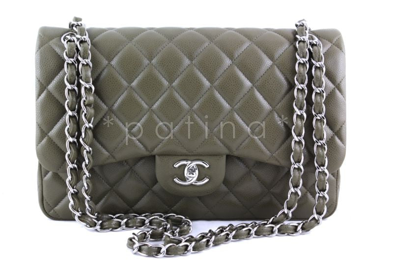 Chanel Olive Green Caviar Jumbo 2.55 Classic Double Flap Bag