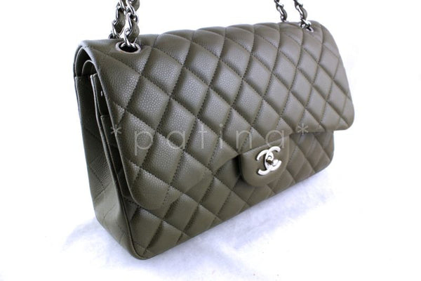 Chanel Olive Green Caviar Jumbo 2.55 Classic Double Flap Bag - Boutique Patina