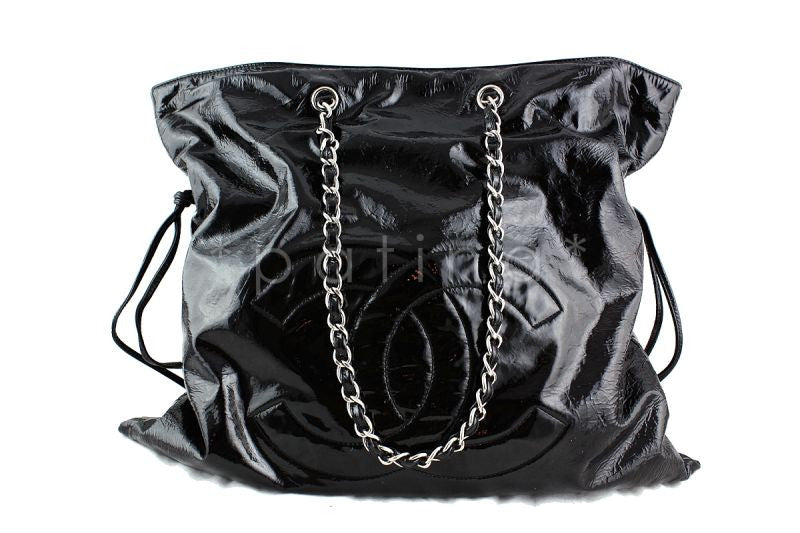 Chanel Black Patent Bon Bons Cabas Hobo Tote Bag - Boutique Patina