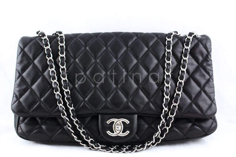 chanel rain bag cover Chanel Black 14in. Coco Rain Jumbo XL Maxi Classic Flap Bag – Boutique Patina