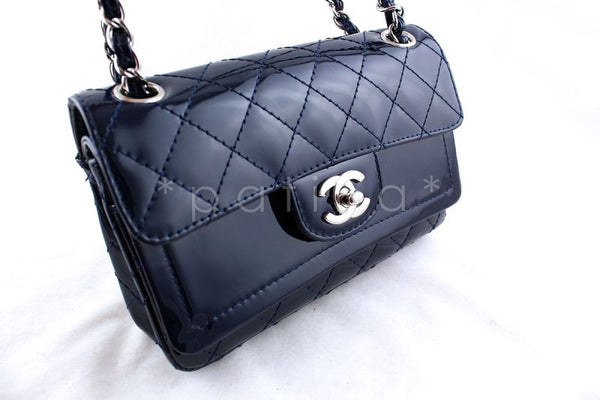 Chanel Navy Patent Lambskin Classic Extended Double Flap Bag - Boutique Patina