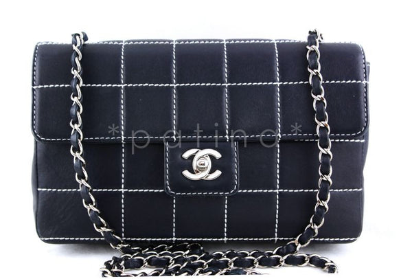 Chanel Navy 10in. Quilted Contrast Stitch Classic Flap Bag - Boutique Patina