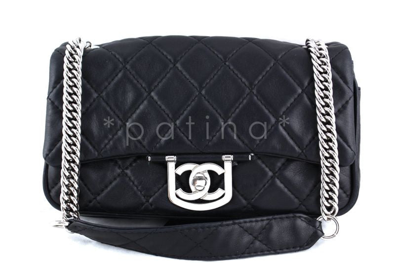 Chanel Black Luxe Icon Classic Flap Chunky Chain Flap Bag