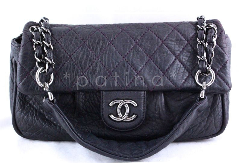 Chanel Dark Purple Jumbo Pebbled Classic Flap Bag - Boutique Patina