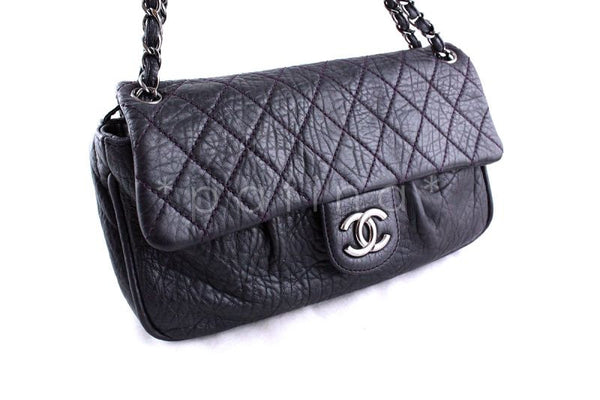 Chanel Dark Purple Jumbo Pebbled Classic Flap Bag - Boutique Patina