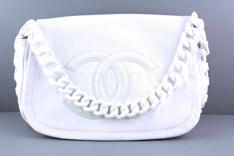 CHANEL, Bags, Chanel Luxe Ligne White Patent Leather Flap Bag