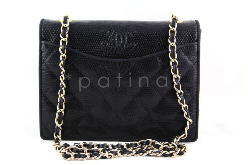 Chanel Black Lizard Quilted Vintage Classic Timeless Flap Bag - Boutique Patina
