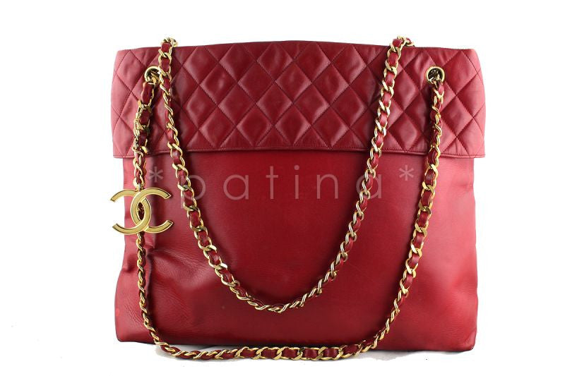 Chanel Red Classic Logo Charm Quilted Top Shopper Tote Bag - Boutique Patina