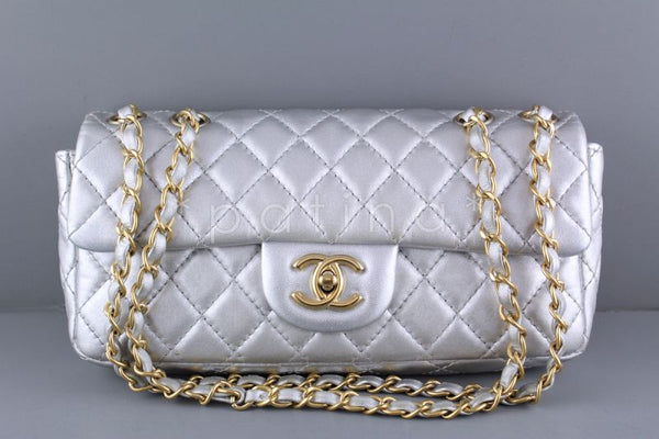 Chanel Silver Lambskin East West Classic 2.55 Shoulder Flap Bag - Boutique Patina