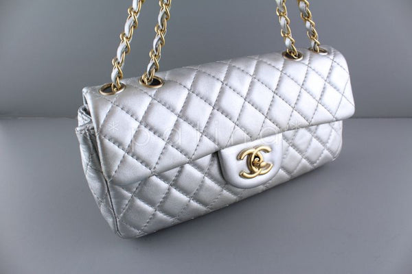 Chanel Silver Lambskin East West Classic 2.55 Shoulder Flap Bag - Boutique Patina