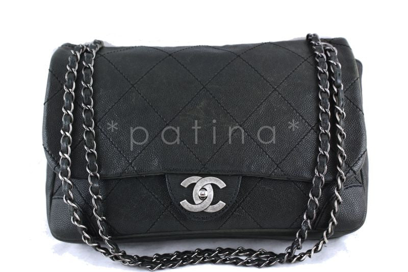 Chanel Jumbo Charcoal Gray Outdoor Ligne Distressed Caviar Classic Fla –  Boutique Patina