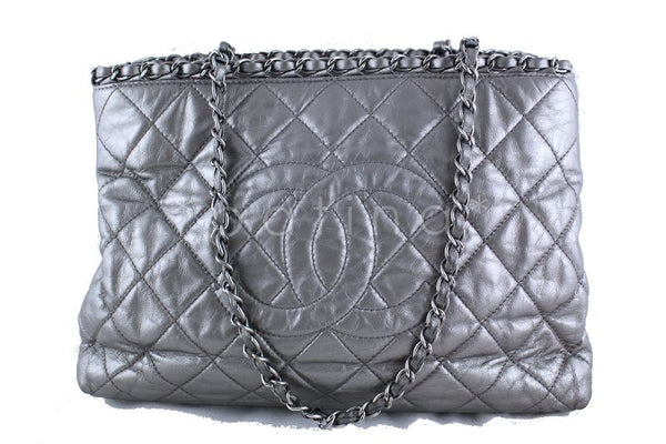 Chanel Silver/Pewter Quilted Timeless Chain Around Grand Shopping Tote GST Bag - Boutique Patina