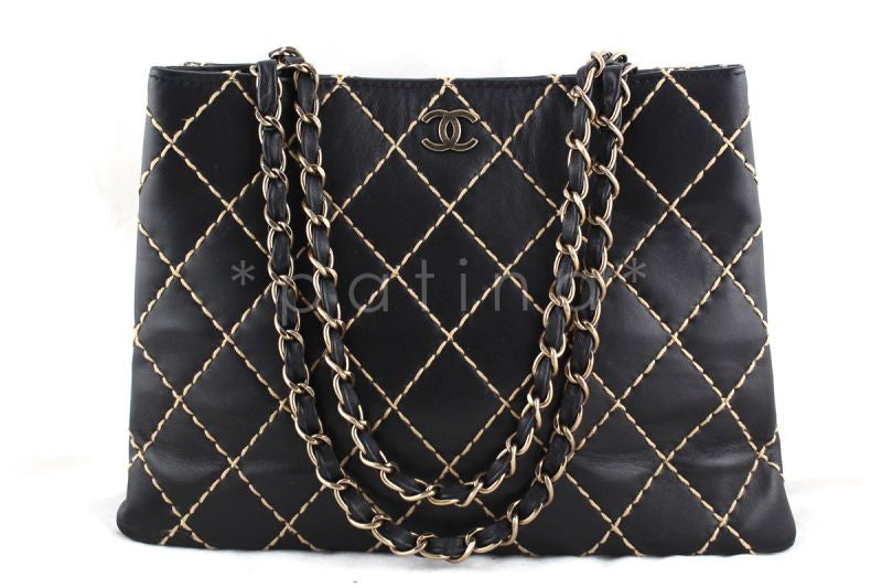 Chanel Black Classic Contrast Stitch Quilted Shopper Tote with CC