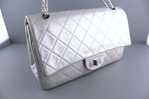 Chanel Silver 12in. 227 Reissue 2.55 Jumbo Classic Double Flap Bag - Boutique Patina