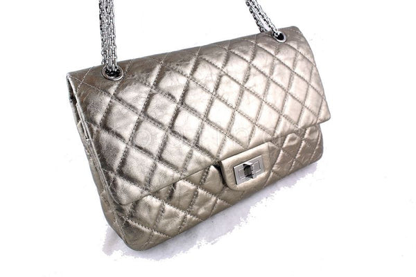 Chanel Metallic Pewter 12in. 227 Reissue 2.55 Jumbo Classic Double Flap Bag - Boutique Patina