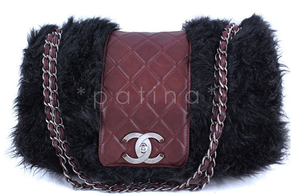 Chanel 16in. Burgundy Maxi XL Jumbo Quilted Classic Fur Vested Fantasy Flap Bag - Boutique Patina