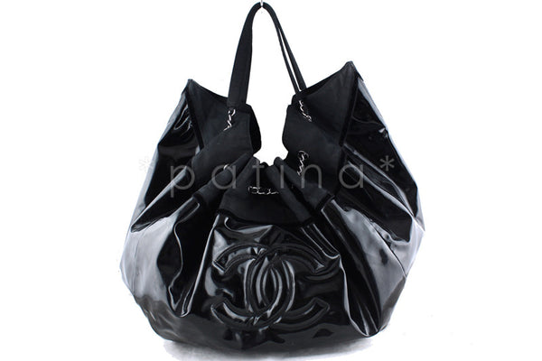 Chanel Black Patent Stretch Spirit XL Cabas Hobo Tote Bag - Boutique Patina