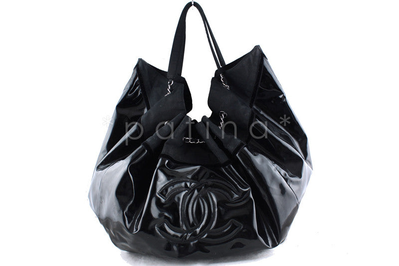 Chanel Black Patent Stretch Spirit XL Cabas Hobo Tote Bag