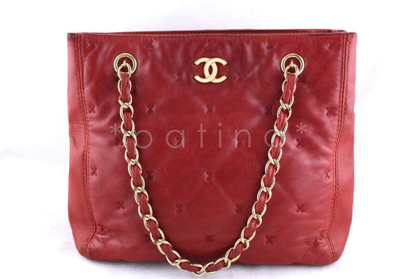 Chanel Red Lambskin Quilted Petite Sized Shopper Tote Bag - Boutique Patina