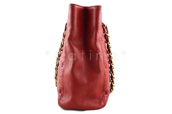 Chanel Red Lambskin Quilted Petite Sized Shopper Tote Bag - Boutique Patina