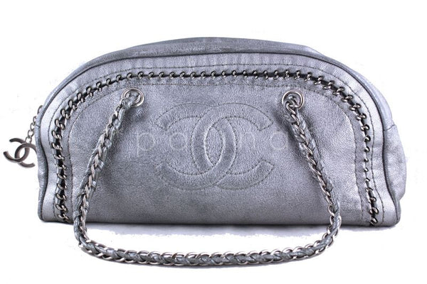 Chanel Silver Distressed Luxury Ligne Bowler Bag - Boutique Patina