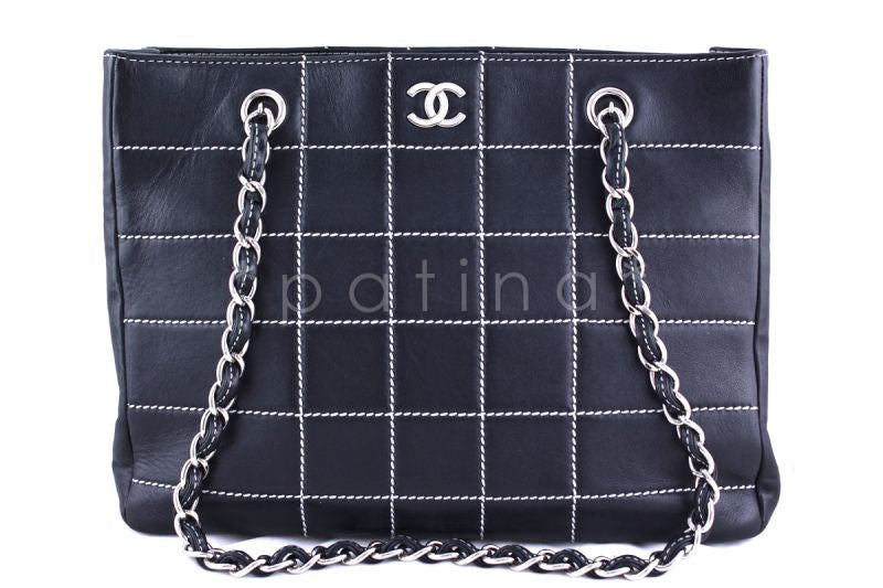 Chanel Navy Contrast Stitch Quilted Shopper Tote Bag - Boutique Patina